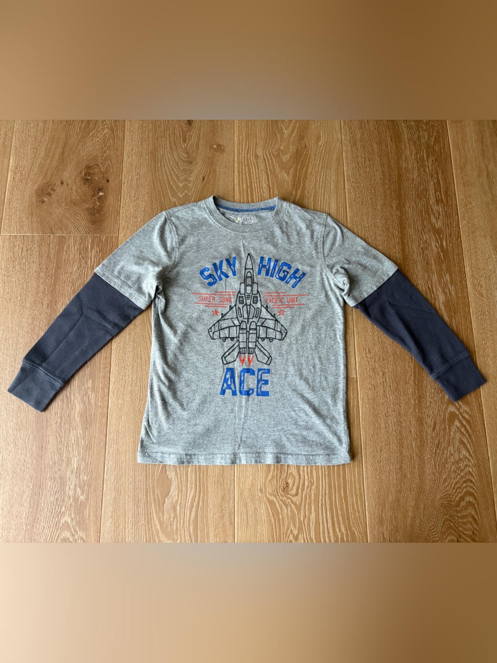 Jumping Beans Boys Size 7 Fighter Jet Airplane Graphic Long Sleeve T-Shirt